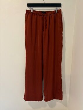 Banana Republic Satin Pull On Pants Medium Dark Burnt Orange Pockets Women